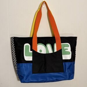 Rare STATE Bag LOVE Tote Bag Large Phish Floral Lining Zip RollingStones checker